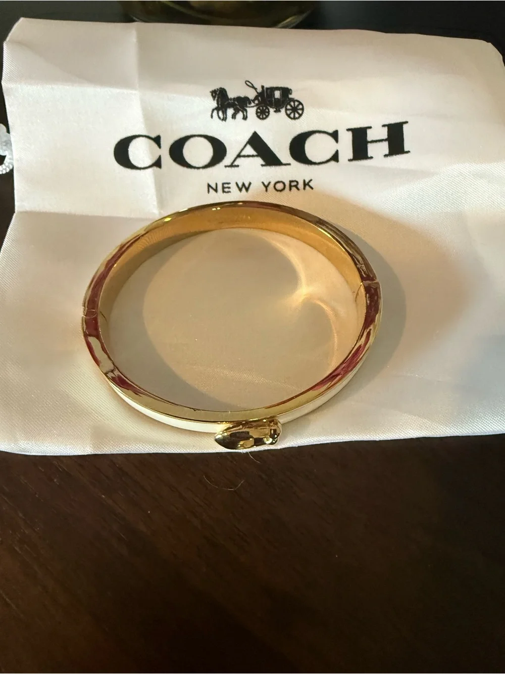 Coach White and Gold Signature 'C' Enamel Bangle - Coach